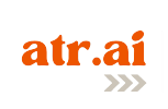 Logotipo da empresa ATR.AI em laranja com três setas brancas apontando para a direita.